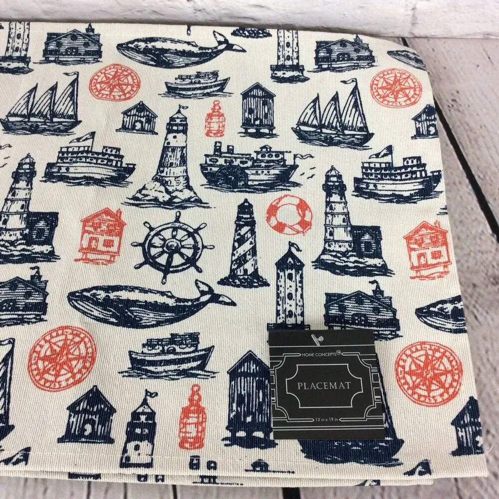 Home Concepts Canvas Placemats COASTAL/LIGHTHOUSE/NAUTICAL Multicolored Set Of 4